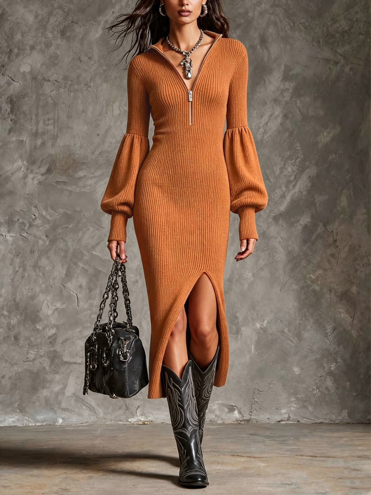 ZÉLVARÈ Celestine Knitted Split Midi Dress – product photo
