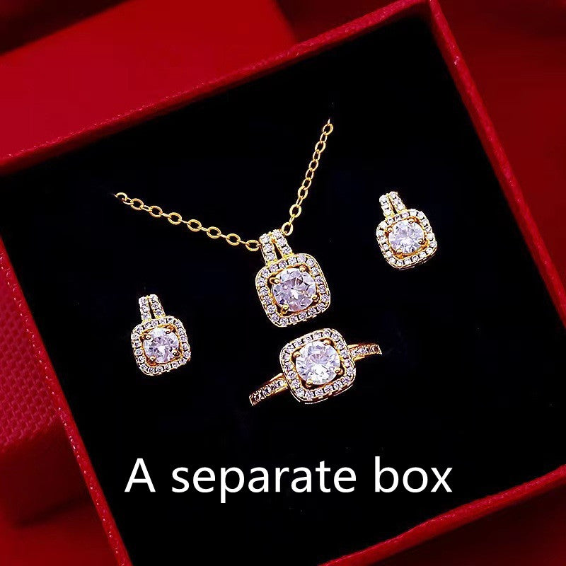 Zircon gem necklace, earrings, and ring set