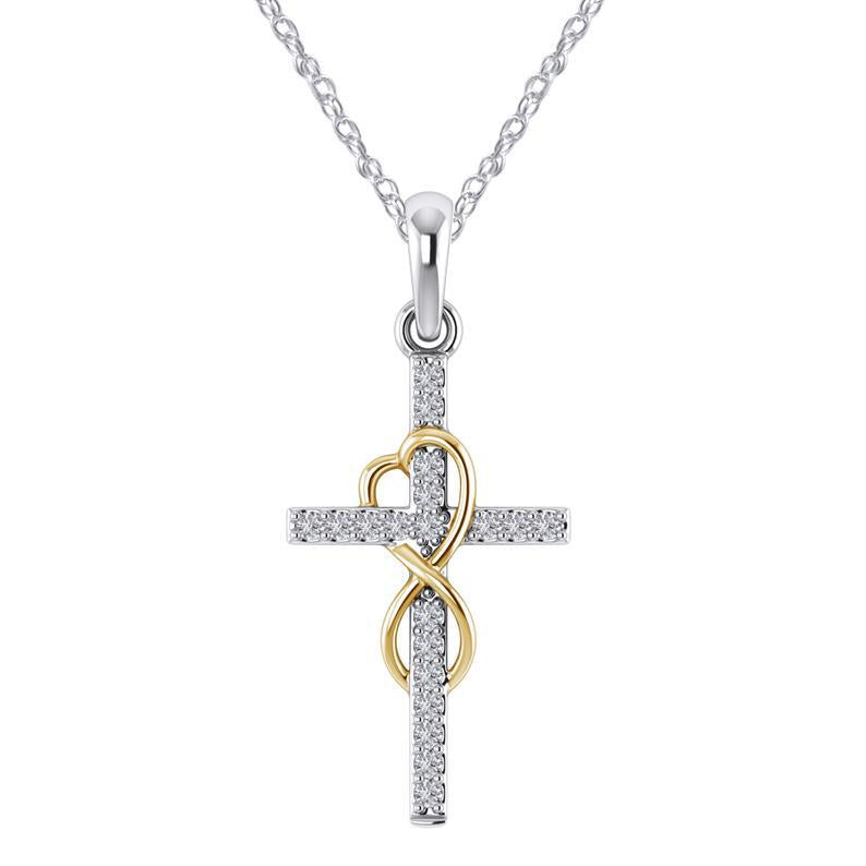 Diamond cross pendant necklace close-up detail
