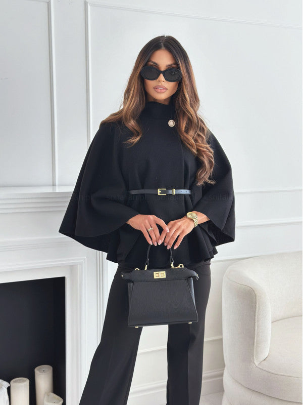 ZÉLVARÈ Sélène Belted Batwing Wool-Blend Cape Coat – product photo