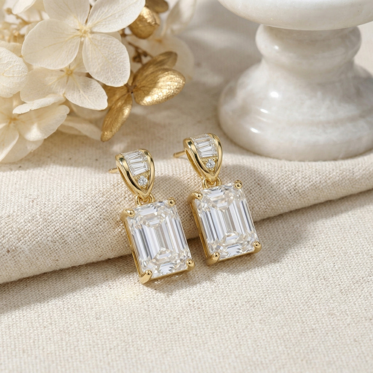 ZÉLVARÈ Emerald-Cut Crystal Drop Earrings