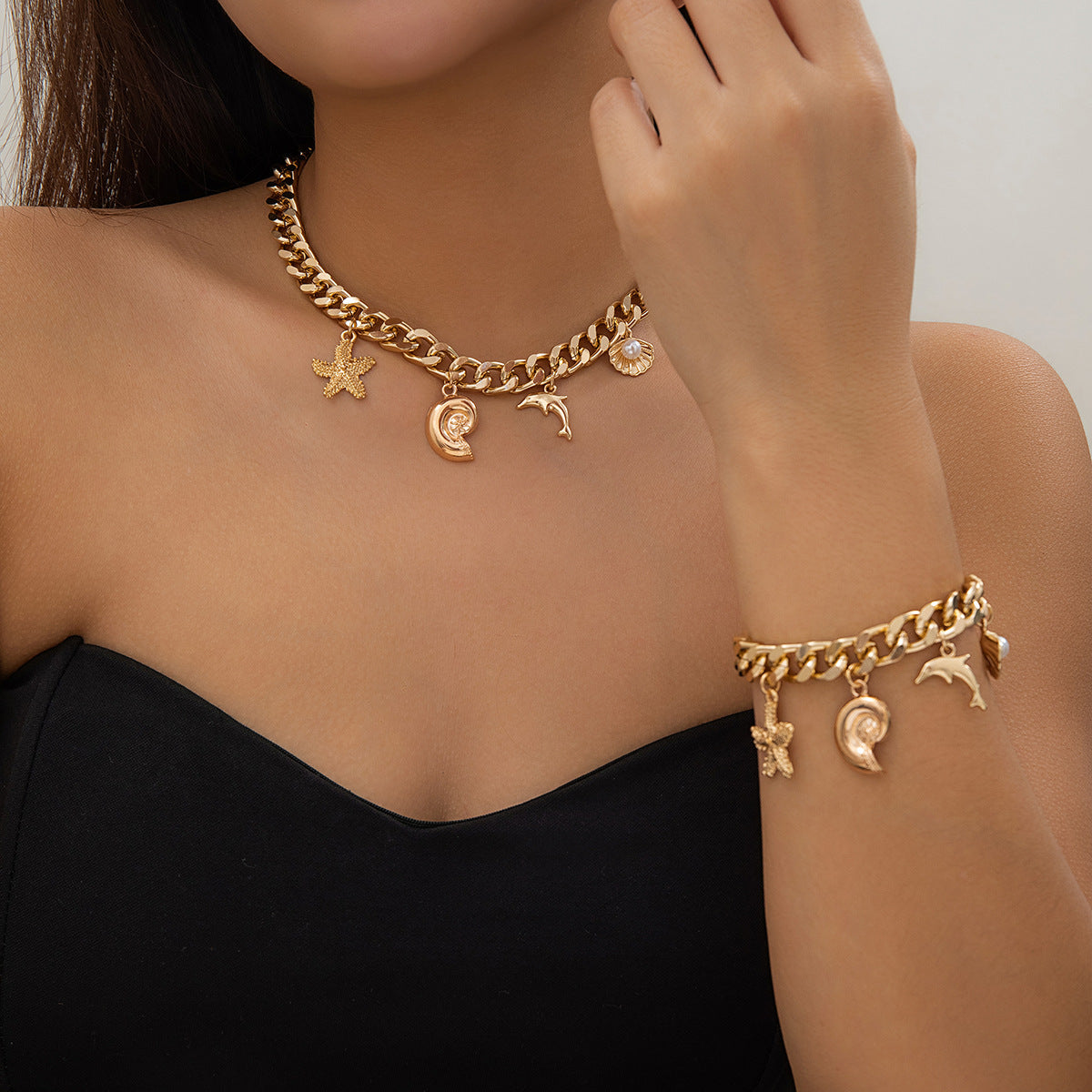 Boho tassel choker necklace worn on model