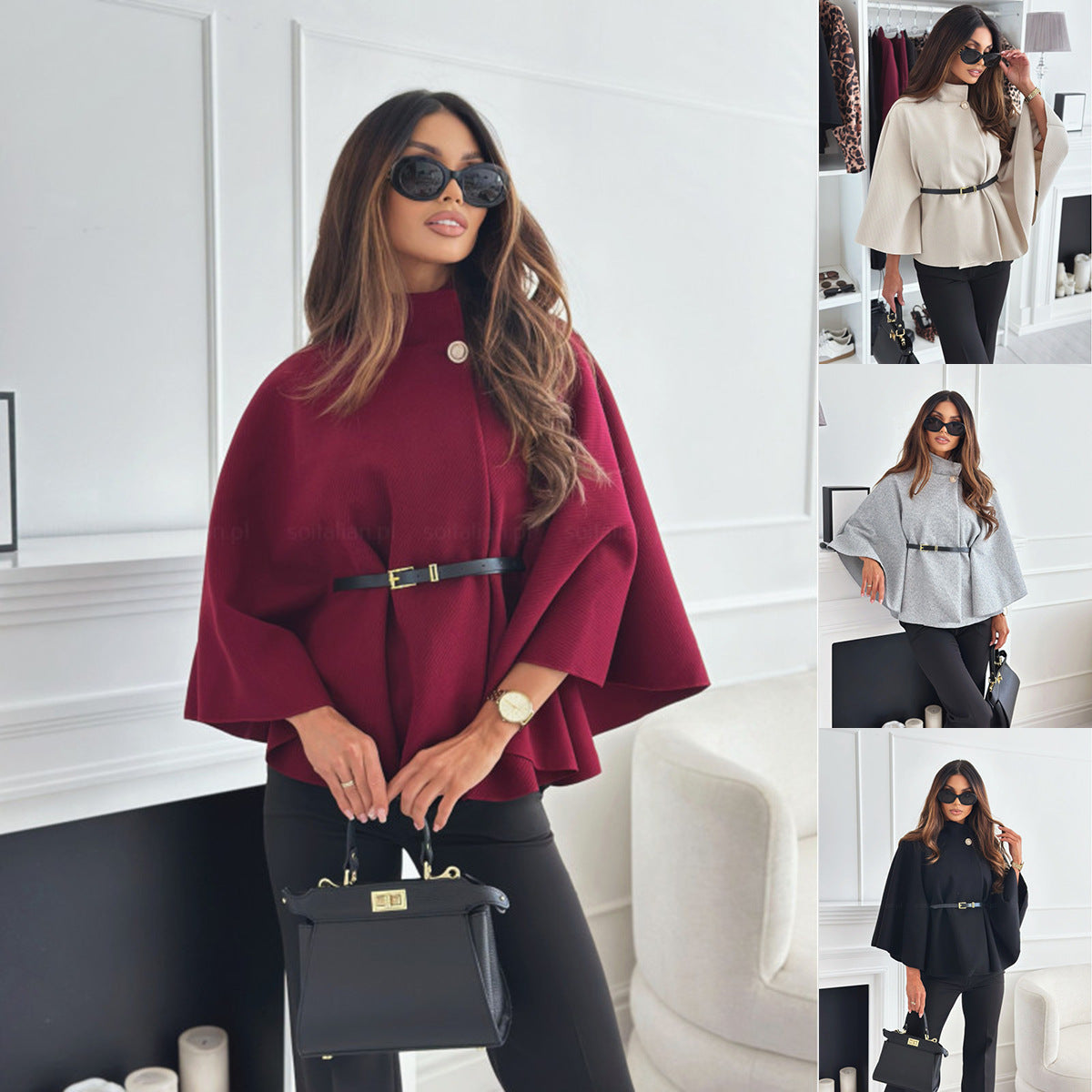 ZÉLVARÈ Sélène Belted Batwing Wool-Blend Cape Coat – product photo