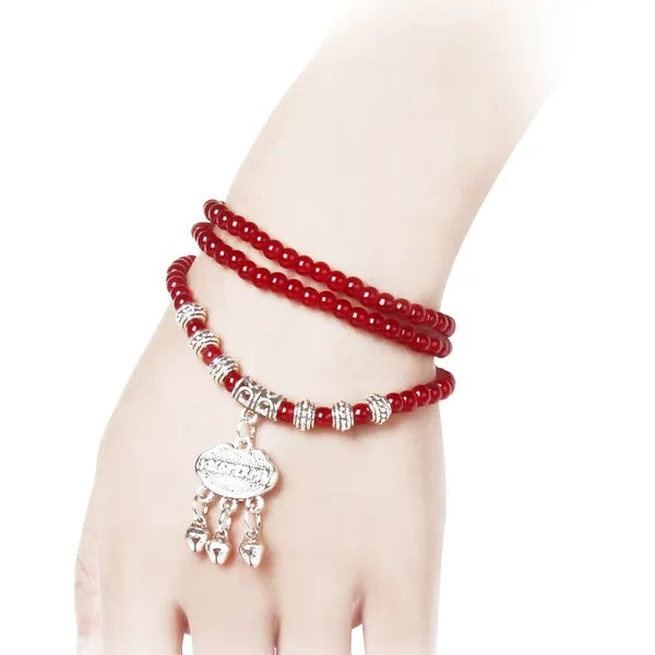 Red agate bracelet deep red beaded design