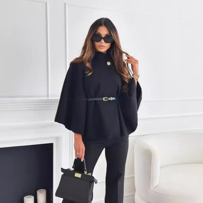 ZÉLVARÈ Sélène Belted Batwing Wool-Blend Cape Coat – product photo