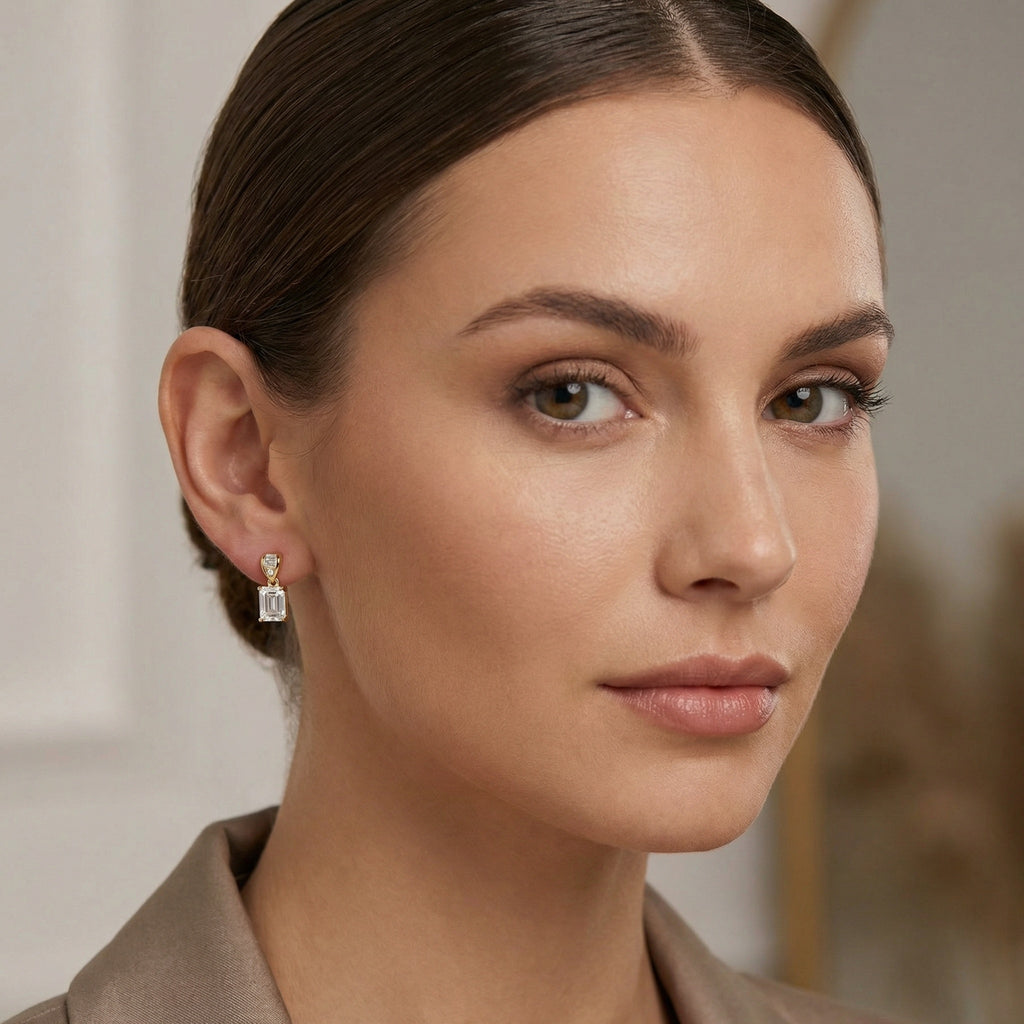 ZÉLVARÈ Emerald-Cut Crystal Drop Earrings close-up