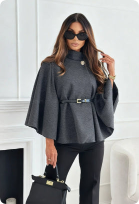 ZÉLVARÈ Sélène Belted Batwing Wool-Blend Cape Coat – product photo
